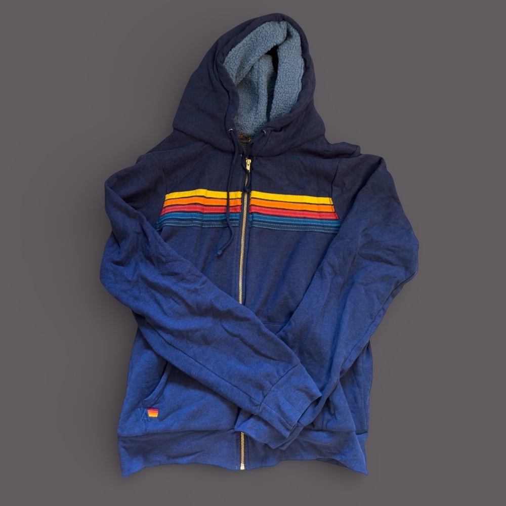 Rare Fleeced Lined Aviator Nation Navy 5 Stripe Hoodie - Picture 3 of 8